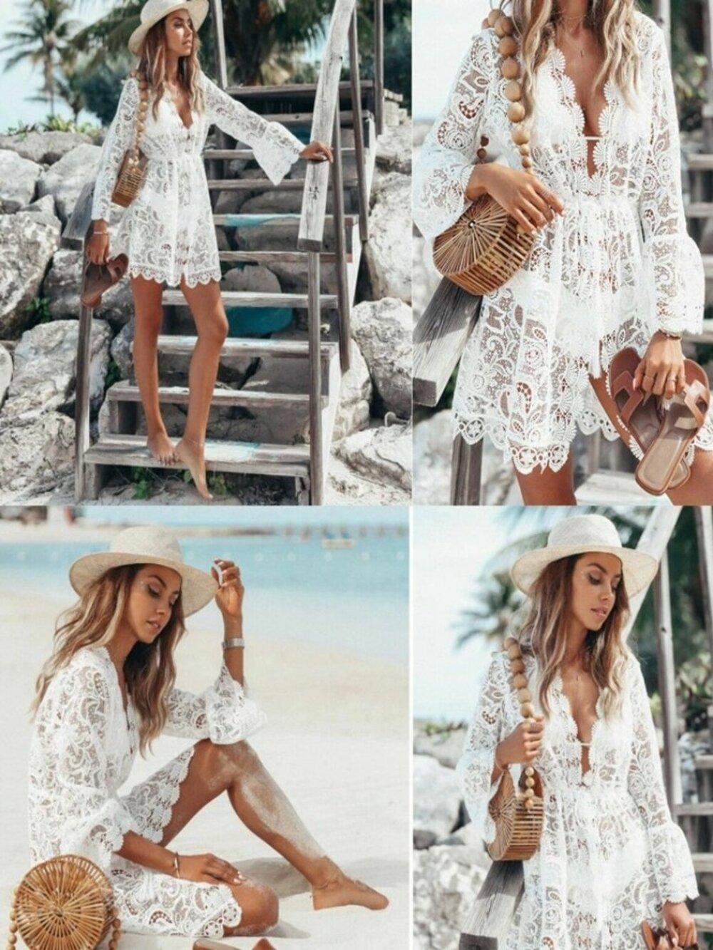 Lace Bathing Suit Cover Up Boho Beach Women Maxi Bikini Sundress Dress Summer